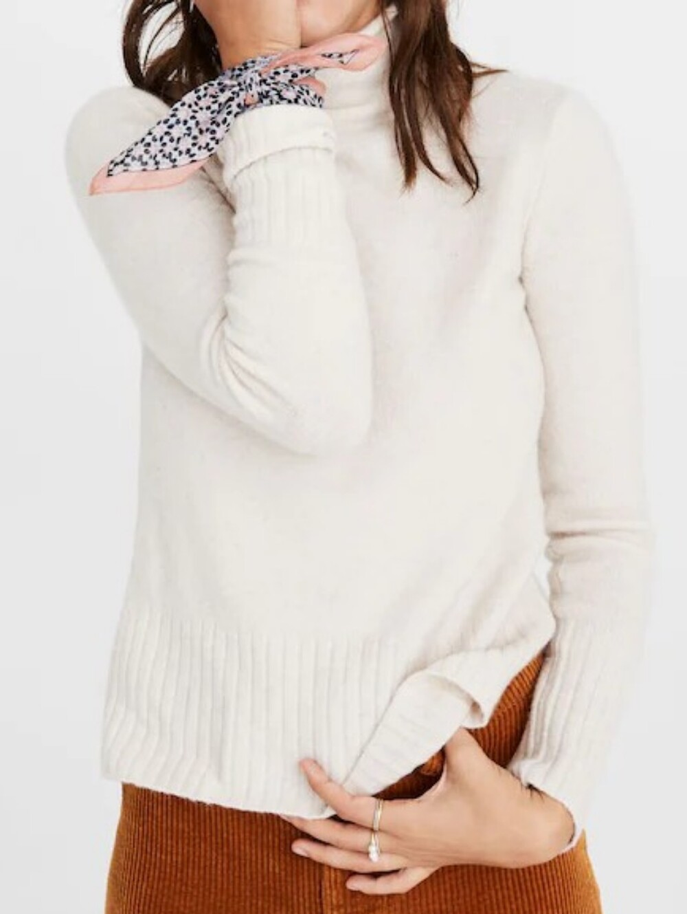 Madewell Inland Turtleneck Sweater in Coziest Yarn in Hthr Cement Women XS (0-2)